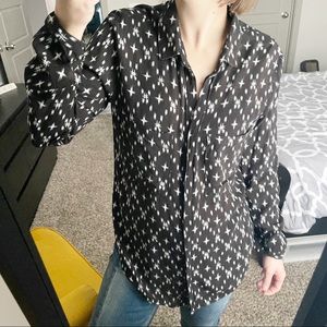 Cloth & Stone Blouse Black Star Print Pullover Top